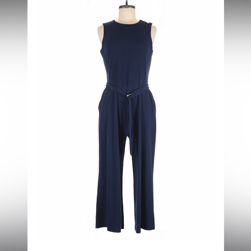Michael Kors Navy Sleeveless Jumpsuit with Gold Accent
